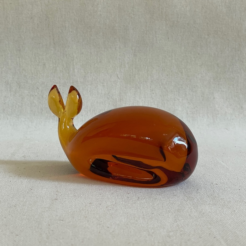 Vintage Amber Glass Whale Paperweight